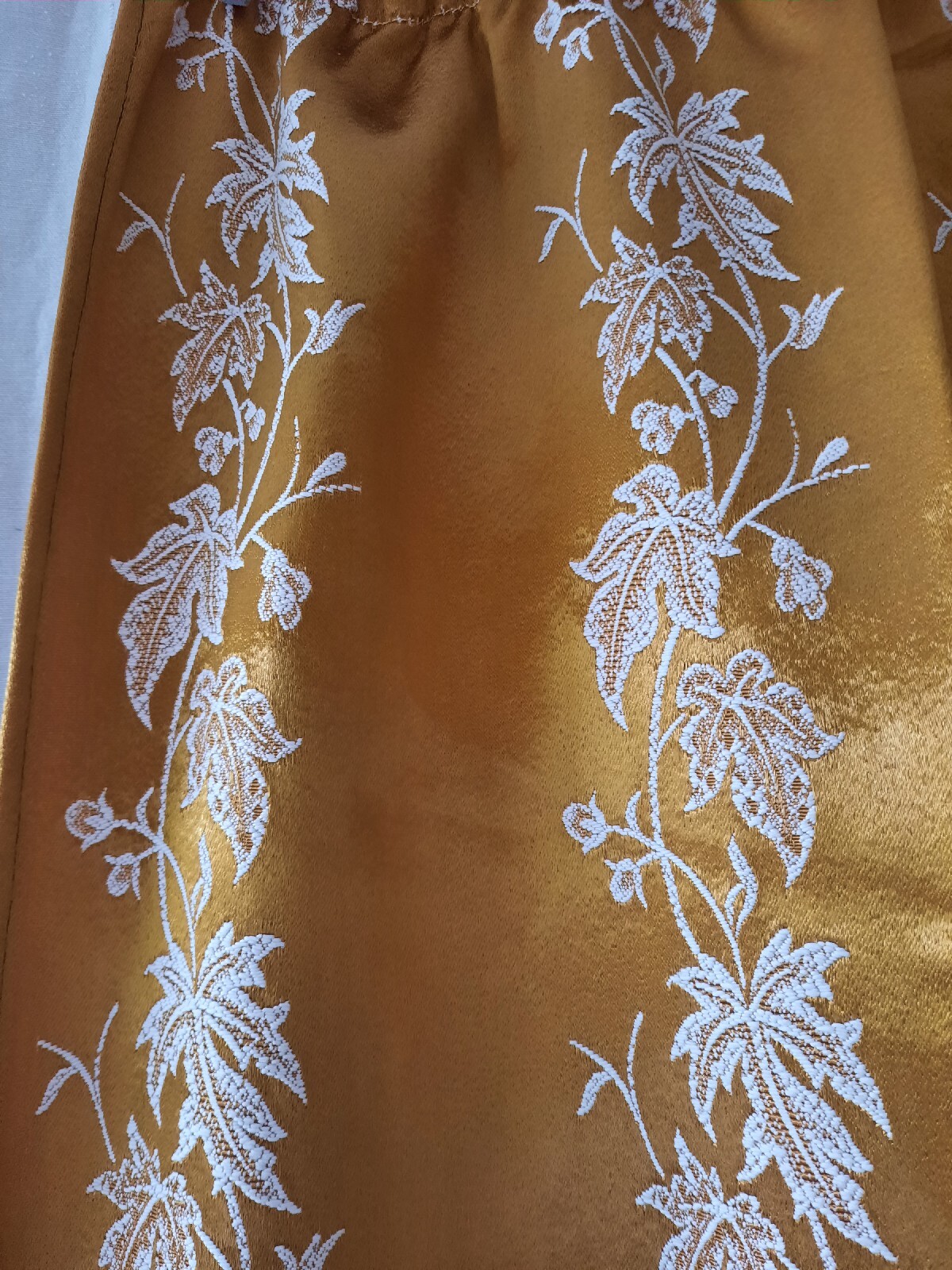 Pair Of gold Damask Curtains Vintage Retro original fabric satin/sateen