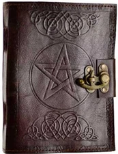 Pentagram and Celtic Knot Leather Bound Locking Blank Book of Shadows!