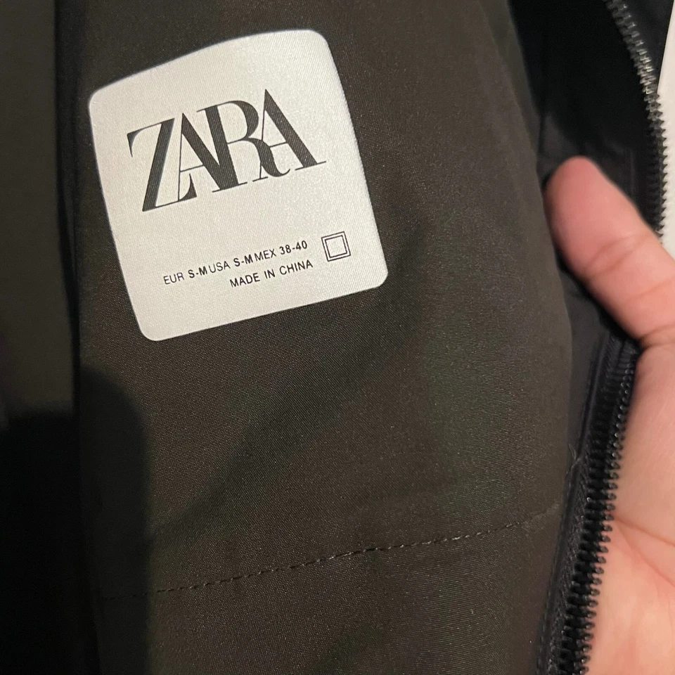 Zara Mens Parka Work Jacket Size S-M Jet Black Stretch Winter Full Zip Hook Loop - Image 4 of 4