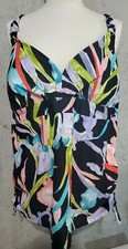 DIP NWT Womens 2XL tankini swimsuit top Black and floral print Criss-cross back