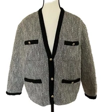 MAJE Vinie Metallic Lurex Tweed Jacket Blazer Gray Black  Women’s Size 38 / US M