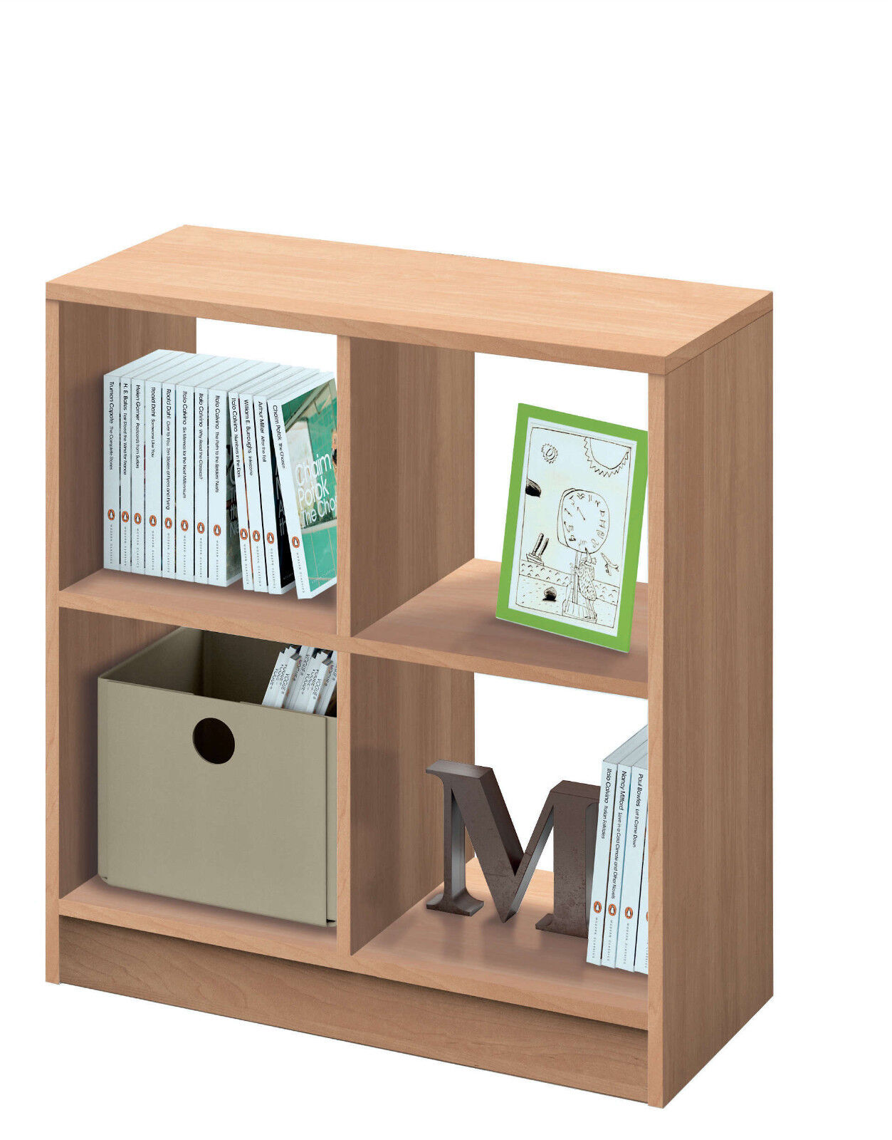 Estanteria libreria baja 4 estantes 2x2 color roble 70x66 cm de despacho...