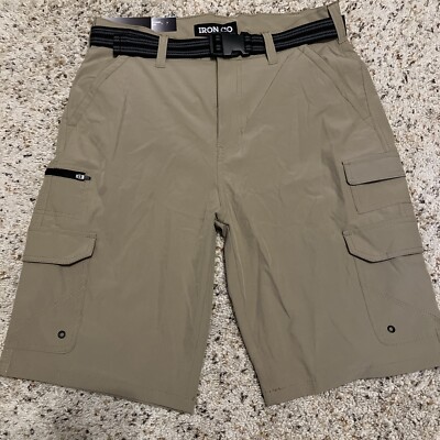 Iron Clothing Belted Hybrid Microfiber Cargo Short TAN Mens Sz 32