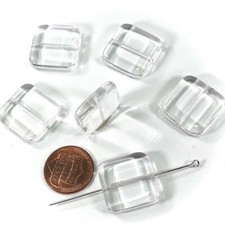 Czech Pressed Druk Smooth Square Tile Glass Beads 20mm Crystal clear 6pcs CL347