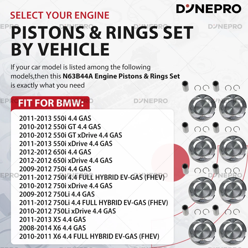 Kit de pistón y anillos de motor N63 4,4 L 11257613626 para BMW 550i 750i E70 V8 Φ89/22 mm Foto 2 de 4