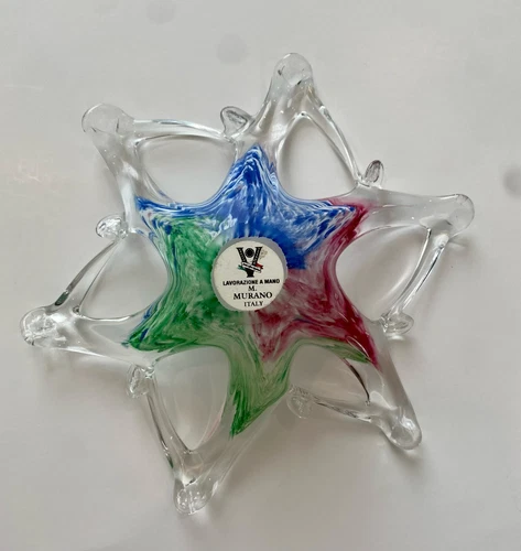 Multicolor Murano Art Glass Starfish/Spider Vintage Unique Bowl Hand Blown Italy