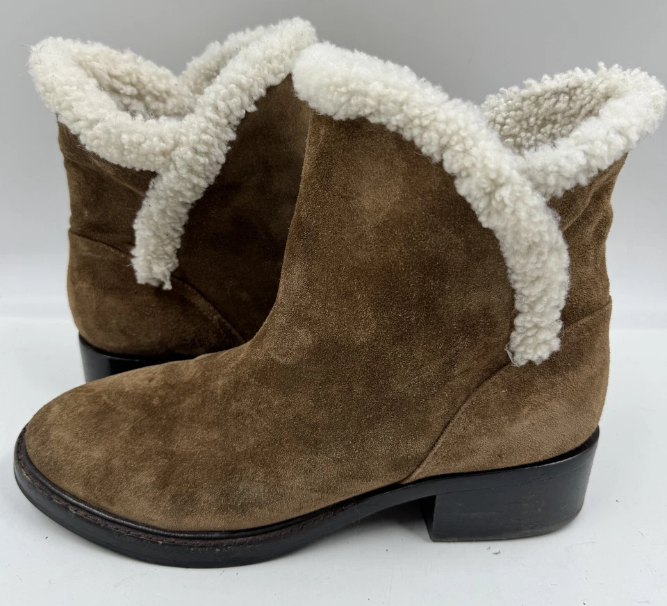 Botas femininas Sigerson Morrison Hatty 9 couro marrom camurça tornozelo pull-on - Imagem 2 de 4