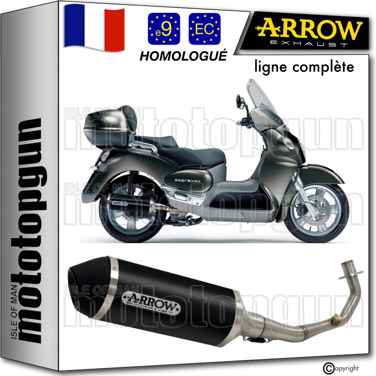 Ligne complete Arrow aluminium noir homologue pour scooter Scarabeo 500 GT 05
