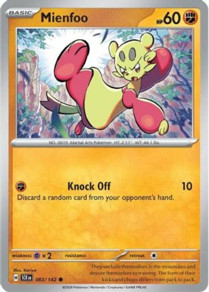 Pokemon Mienfoo - 083/142 - Common - Reverse Holo NM-Mint Stellar Crown