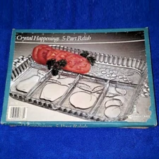 Vintage Indiana Glass Crystal Happenings 5-Part Relish Tray No. 3678