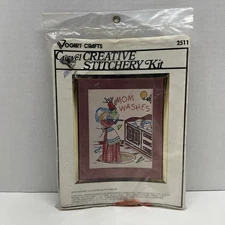 Vogart Crafts Crewel Embroidery Stitchery Picture Kit Kitchen Mom Washes Dishes