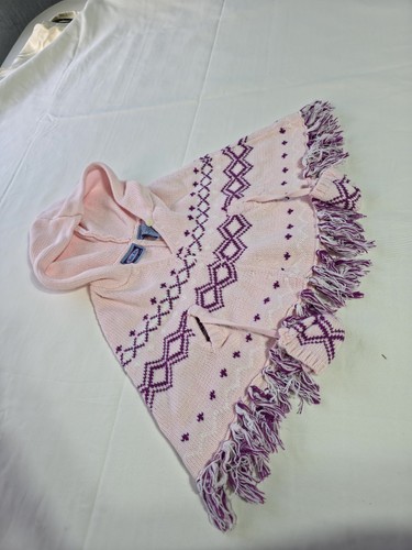 Koala Kids Knitted Poncho 3/6 Months With Mittens Pink/purple VINTAGE