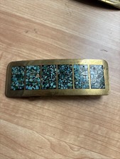 vintage antique NAP 1984 solid brass turquoise belt buckle