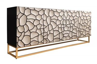 Casa Padrino Sideboard in 3D optik Schwarz / Weiß Gold Moderne Massivholz Möbel - Bild 1 von 3