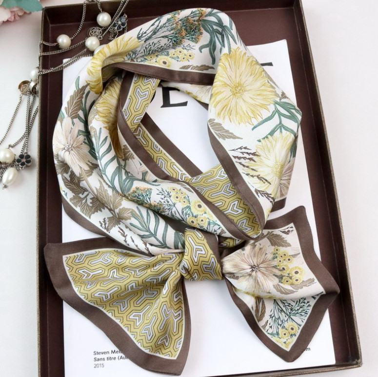 100% Mulberry Silk Shawl 150X16cm Neckerchief Bandanna Scarf wrap daisy Print