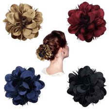 4 Pack Plastic Hair Claws with Big Satin Flower Hair Clips Barrettes Jaws Gri...