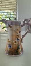 Vintage Hand Painted Japan Floral Porcelain Jug Mid Century Art Nouveau Pitcher