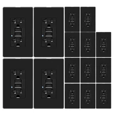 15x 20A Black Home GFCI Receptacle + Decor Plate WR TR ETL Listed LED Indicator