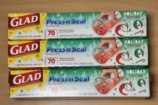 (3) Glad Cling Sealing Wrap - Christmas Holiday Edition 70 Sq Ft - Press N Seal