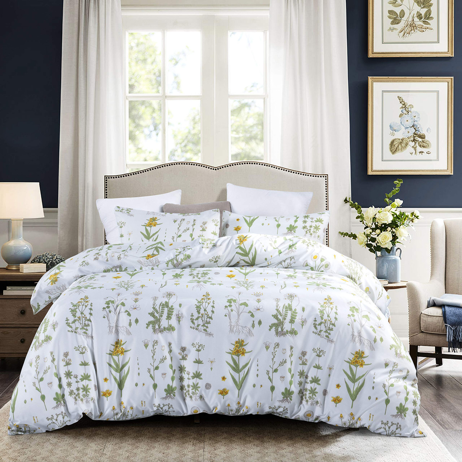 Duvet Cover Set Full/Queen Comforter Cover Set Spring Plant Printed 90x901 Comfo-image