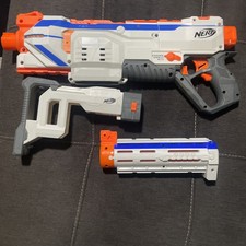 Nerf Modulus ECS-10 Blaster White Orange Blue w/ Stock  Barrel Extension Tested