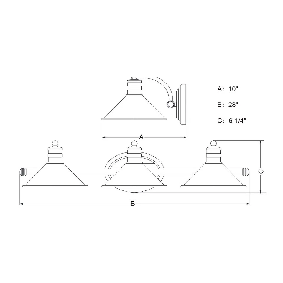 Luz de baño Akron de 3 luces estilo granja 6,25 pulgadas de alto y 28 pulgadas Foto 3 de 4