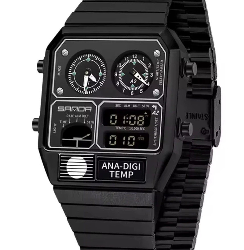 Ana-Digi Temp Vintage Style Stainless Steel Watch