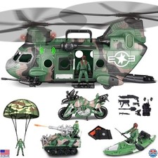 deAO Military Helicopter Playset - Army Toys with Soldiers, Tank, Motorcycle 