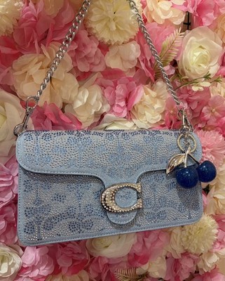 Light Blue Rhinestone Buckle Shoulder Bag Silver Chain Strap Charm Small 90s