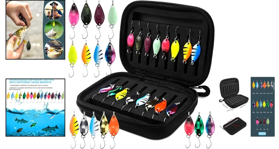 Angelset Forellen Spinner Blinker Metall 16 Stück Zubehör mit Aufbewahrungsbox - Bild 2 von 4