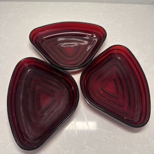 Vintage Anchor Hocking Manhattan Ruby Red Lazy Susan Glass Inserts Bowls  3