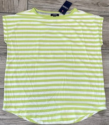 2015 Chaps Active Tee Short Sleeve Top Green White Striped T-Shirt Size Large