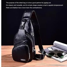 Black Chest Crossbody Bag Sling Backpack for Men with USB Charge Port