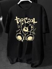 Plus Size Men's Streetwear Graphic Tee  Cartoon Bear Print Too Cool Design, Shor
