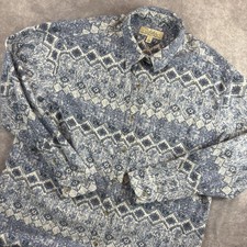 Cabelas Chamois Shirt Mens L Blue Flannel Aztec Geometric Western 90s Cowboy