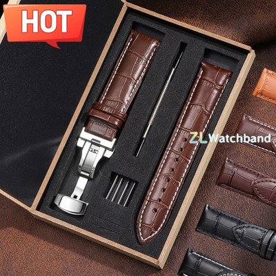 High Quality Cowhide Genuine Leather Watch Straps Butterfly Clasp Band 12-24mm