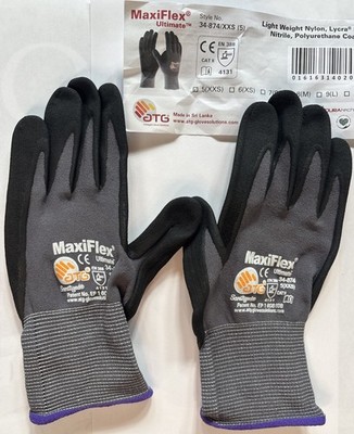 MaxiFlex 34-874 Ultimate Foam Nitrile Work Safety Gloves,Gray, XXS,Youth Teens