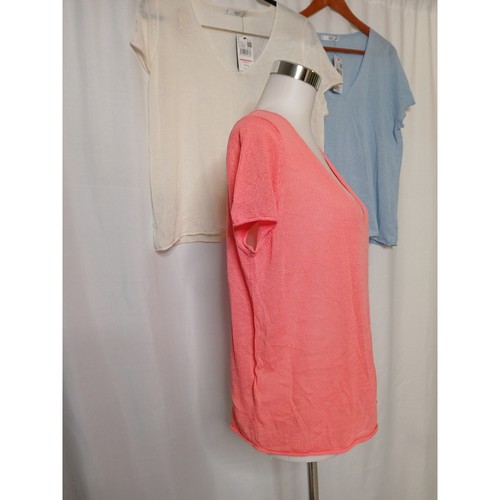 MNG Basics Bundle Lot of 3 Open Knit Cap Sleeve Crop Shirts Blue Pink White NWT - Picture 2 of 10
