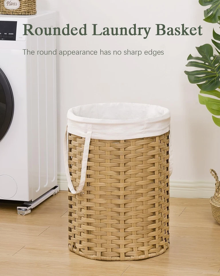 Handwoven Rattan Laundry Hamper Basket 19 Gal with Handles & #R029 - Image 2 of 4