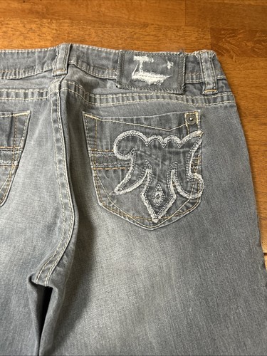 Mek Denim Herren Größe 30x32 Boot Cut Grau Denim Y2K Schnalle Sardinien - Bild 14 von 16