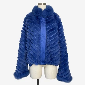 Diana Rosh New York Cobalt Blue Rabbit Fox fur coat luxury maximalist modern L