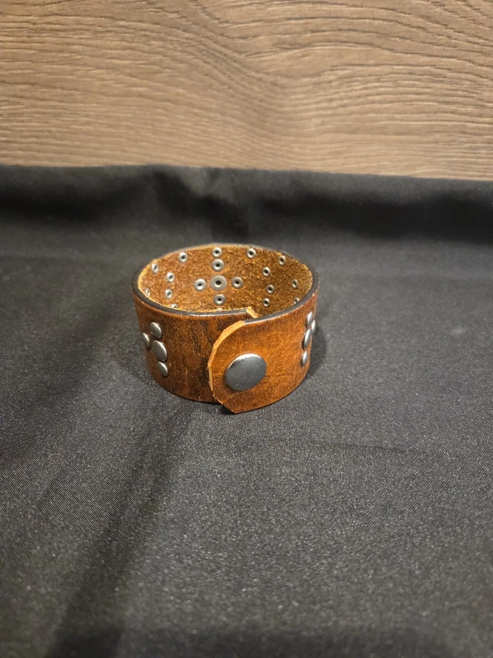 Upcycled Leather Studded Belt Cuff Bracelet - Image 3 of 4