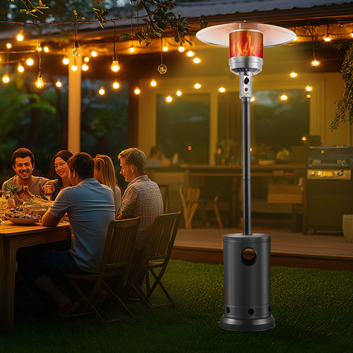 Propane Patio Heater 50000BTU Tall Hammered w/Wheels Outdoor Silver Gray - Picture 8 of 12