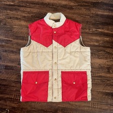 Vtg Walls Blizzard Pruf Insulated Vest Mens Large 42-44 Tan Red Snap Up USA 70s
