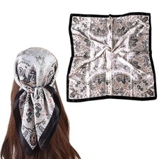 35 Inches Silk Head Scarf-Satin Hair Scarves Silk Large Floral Cashews - Black