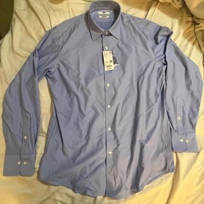 NWT Uniqlo Super Non Iron Slim Fit Long Sleeve Button Down Shirt Blue L