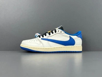 🏀Unisex AJ 1 Retro Low Travis Sc0tt Sail Military Blue Sneakers DM7866-104 - Image 1 of 4