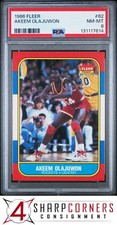 1986 FLEER #82 AKEEM OLAJUWON RC ROCKETS HOF PSA 8