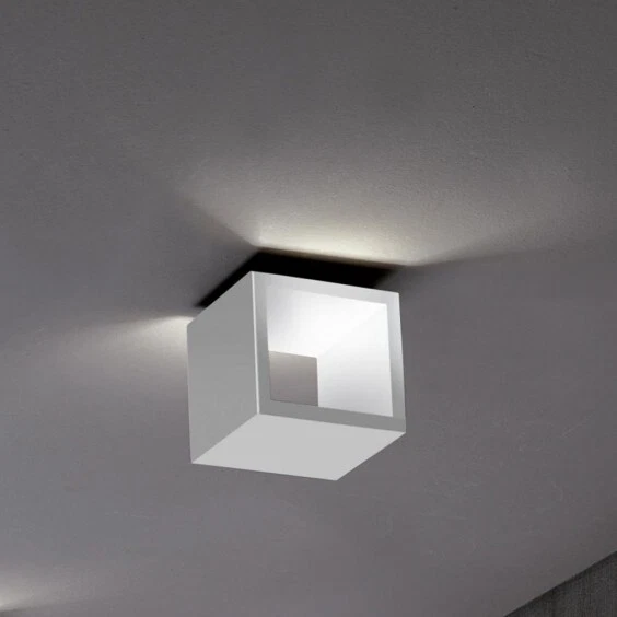 Lampada Parete Plafoniera Applique ICONE CUBÒ in Alluminio Grigio Design 10 cm