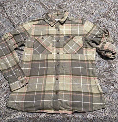 Columbia Button Up Shirt Damen Größe S grün kariert Flanell Outdoor Roll Tab